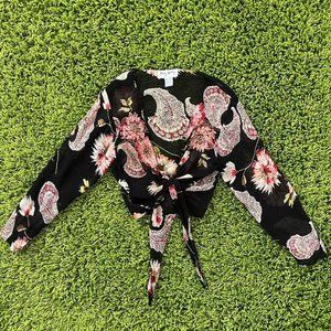 vintage black floral mesh tie from top